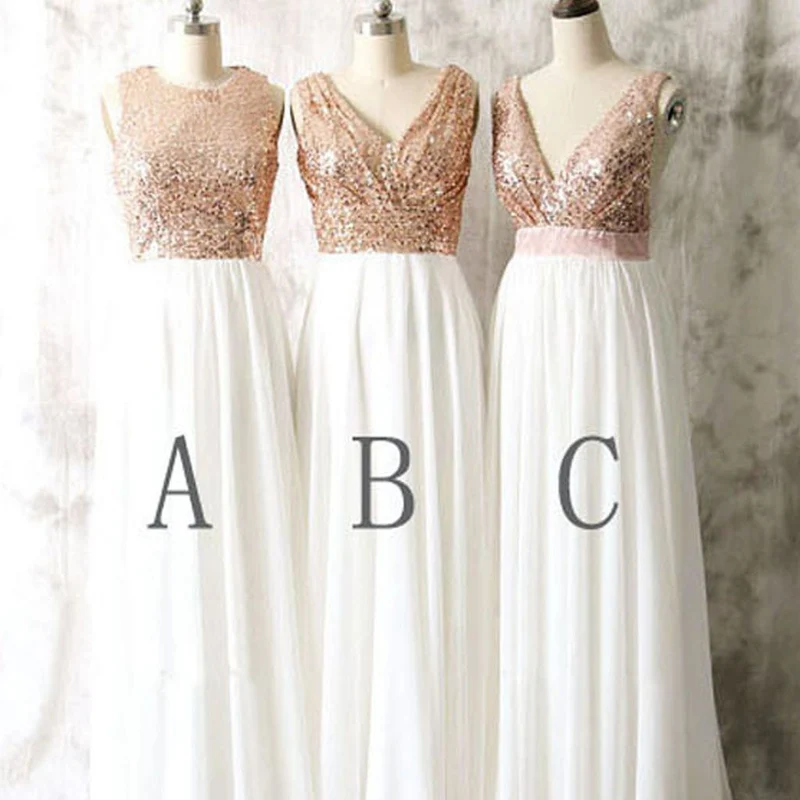 Haut à paillettes or rose en mousseline de soie blanc mélangé différentes robes de demoiselle d'honneur