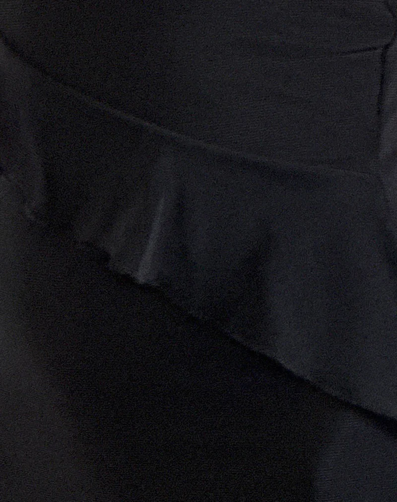 Jacy Ruffle Midi Dress in Mesh Black (robe midi à volants en maille)