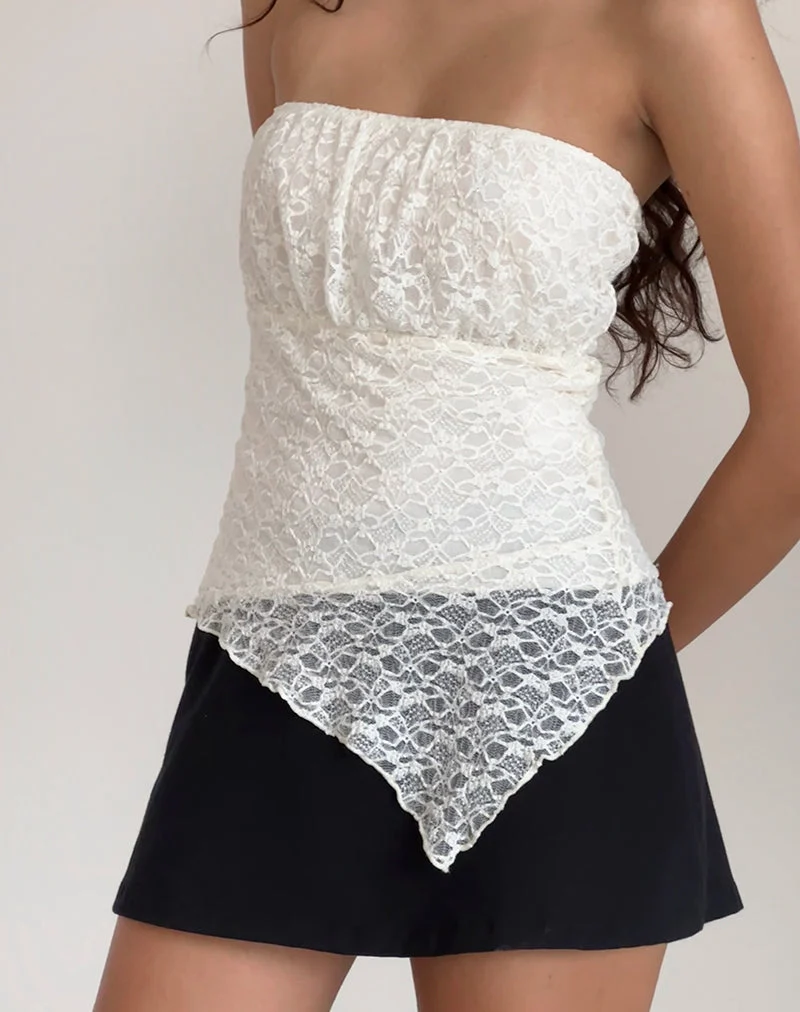 Wuni Longline Bandeau Top in Lace Ivory