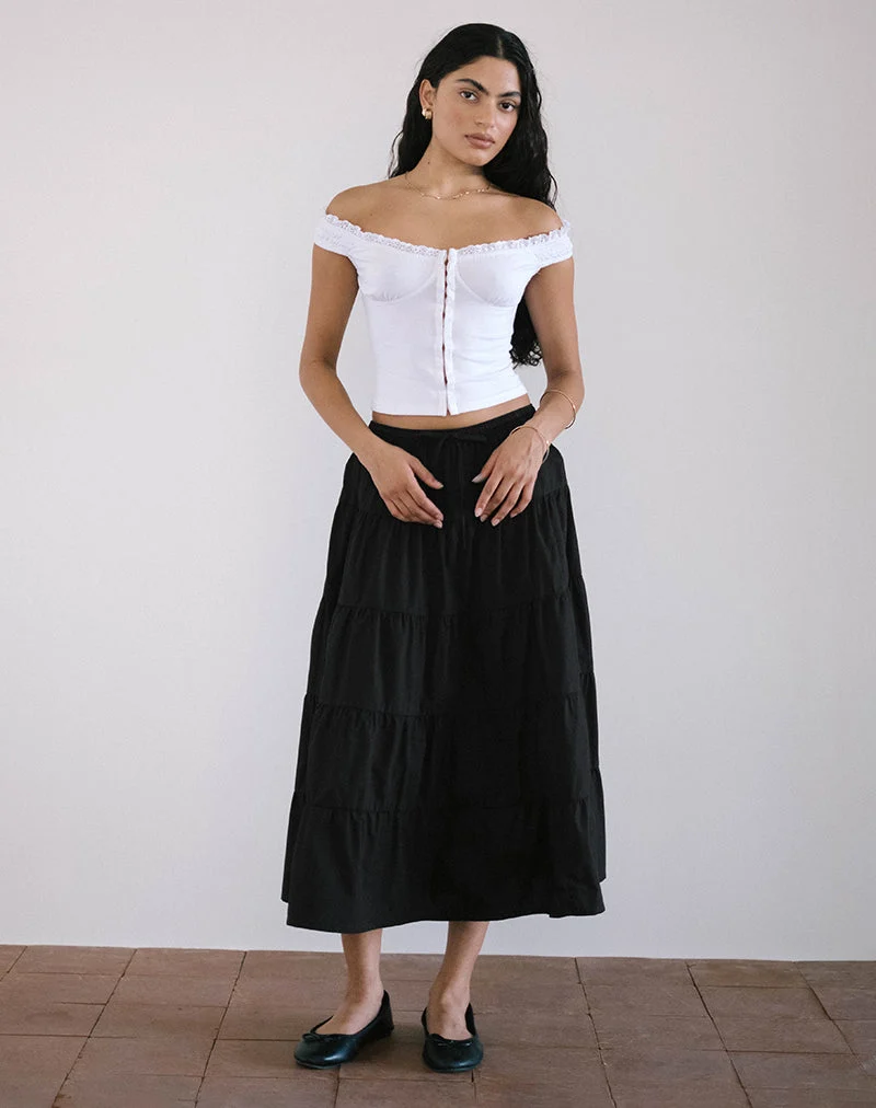 Izumi Tiered Midi Skirt, Poplin Black