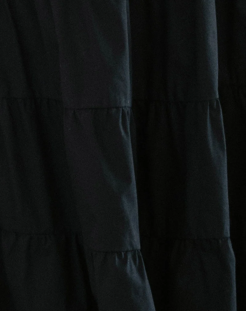 Izumi Tiered Midi Skirt, Poplin Black