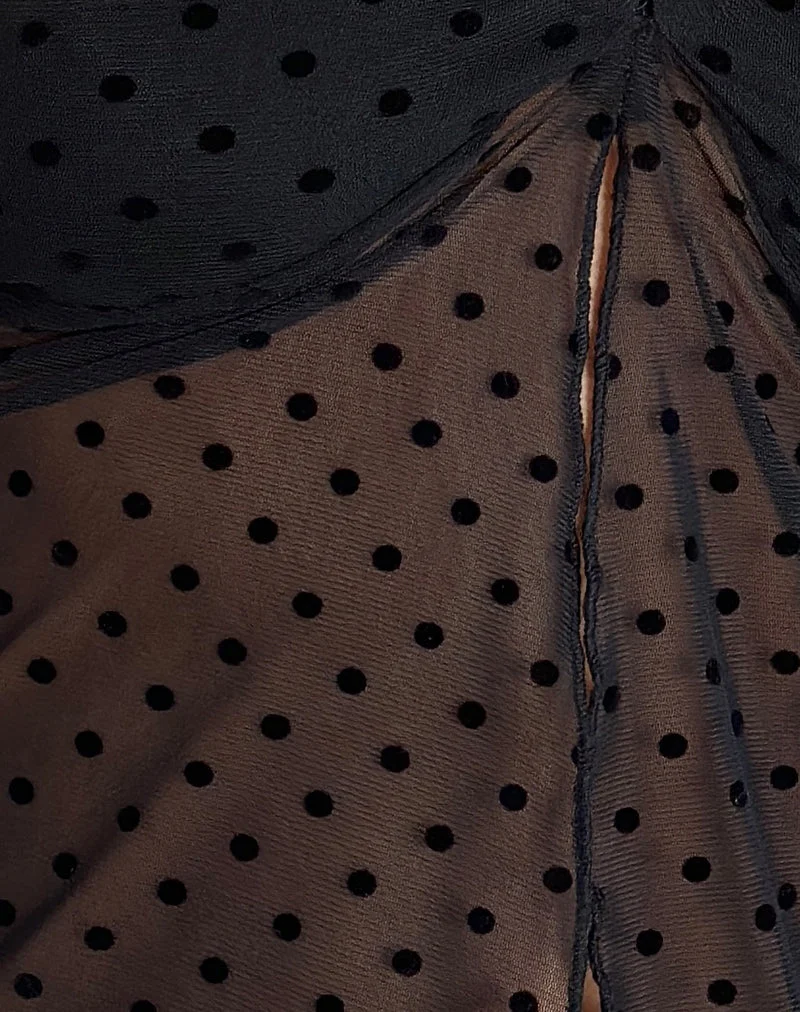 Janar Halterneck Top in Basic Polka Flock Black (Top dos nu)