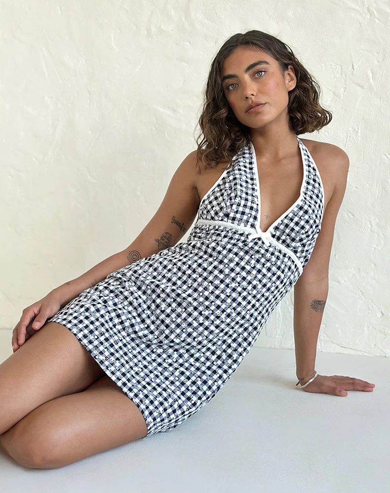 Mini robe Corla en vichy floral noir