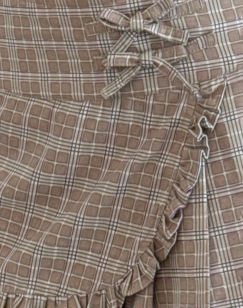 Jupe enveloppante Monana, à carreaux, taupe
