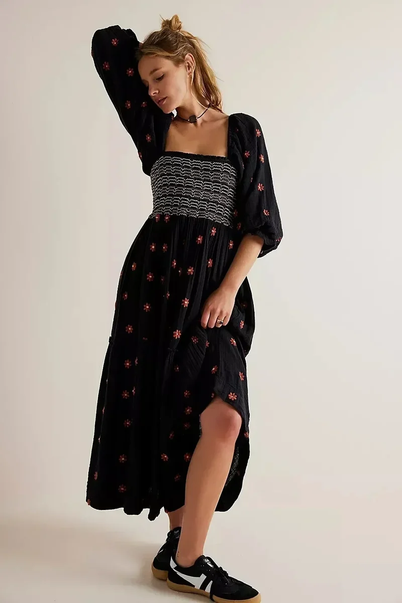 Robe en coton vintage noire