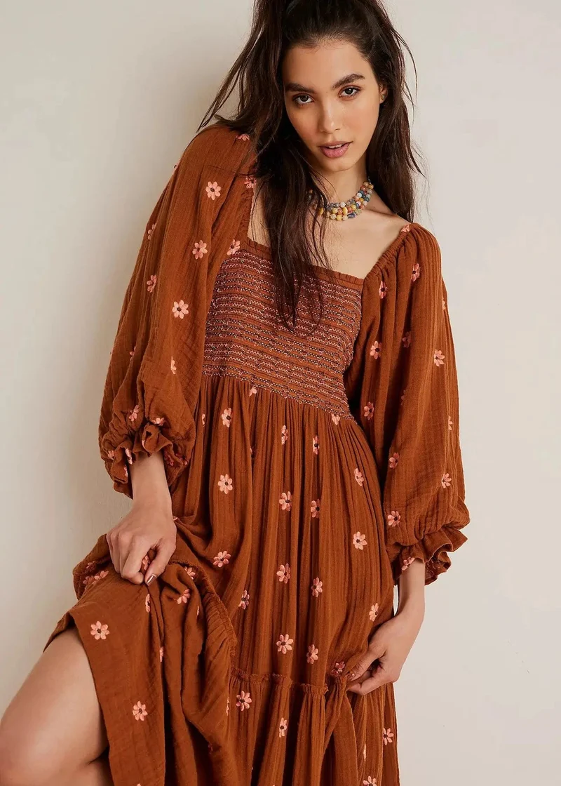 Robe en coton vintage marron