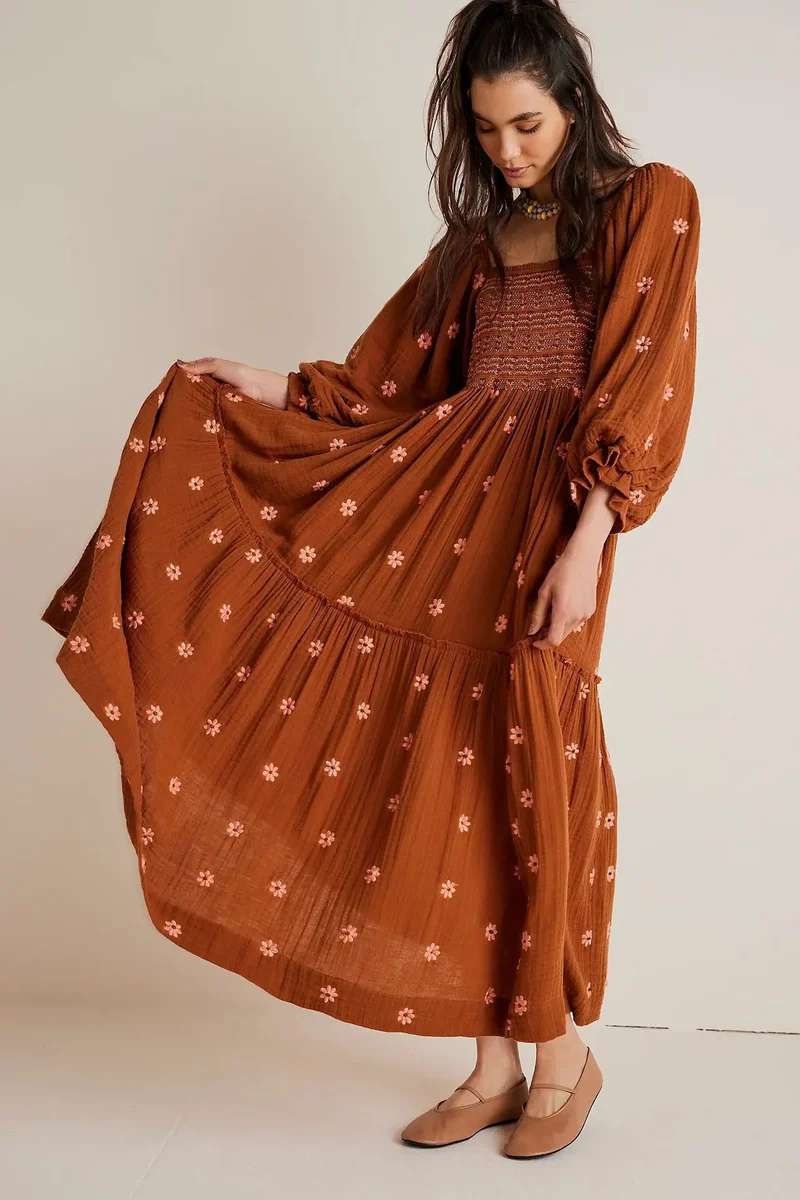 Robe en coton vintage marron