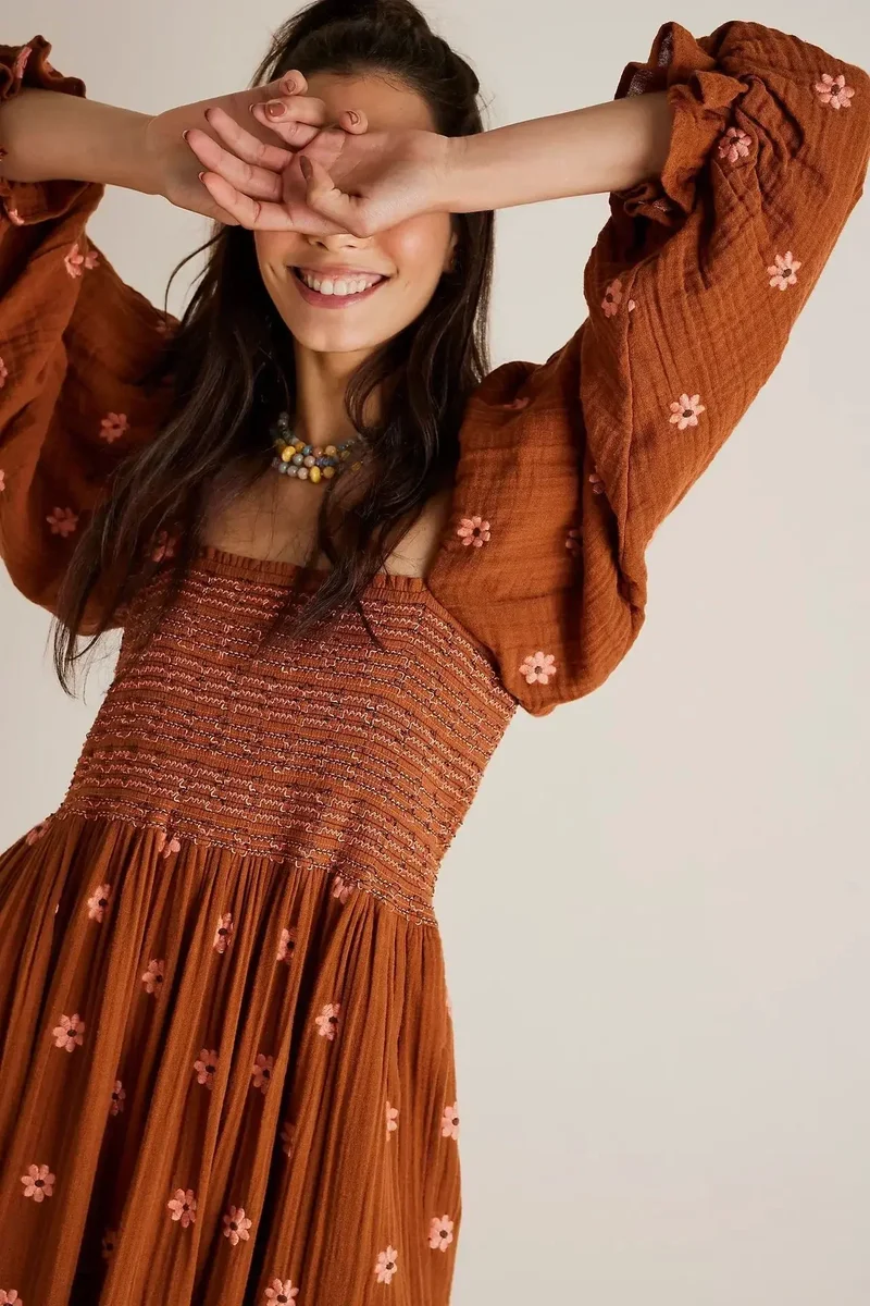 Robe en coton vintage marron