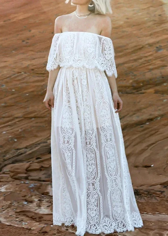 Robe col bardot en dentelle
