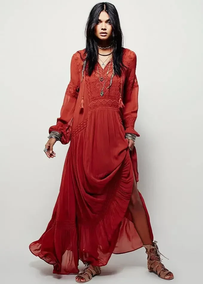 Robe hippie oversize rouge