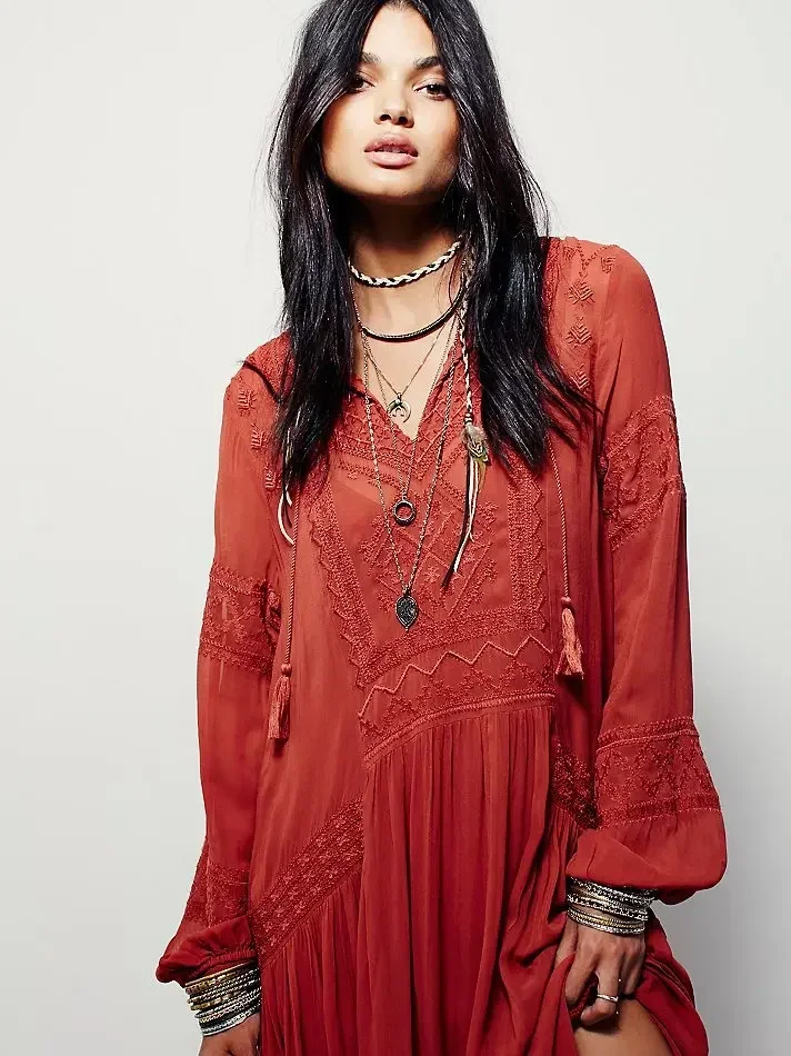 Robe hippie oversize rouge