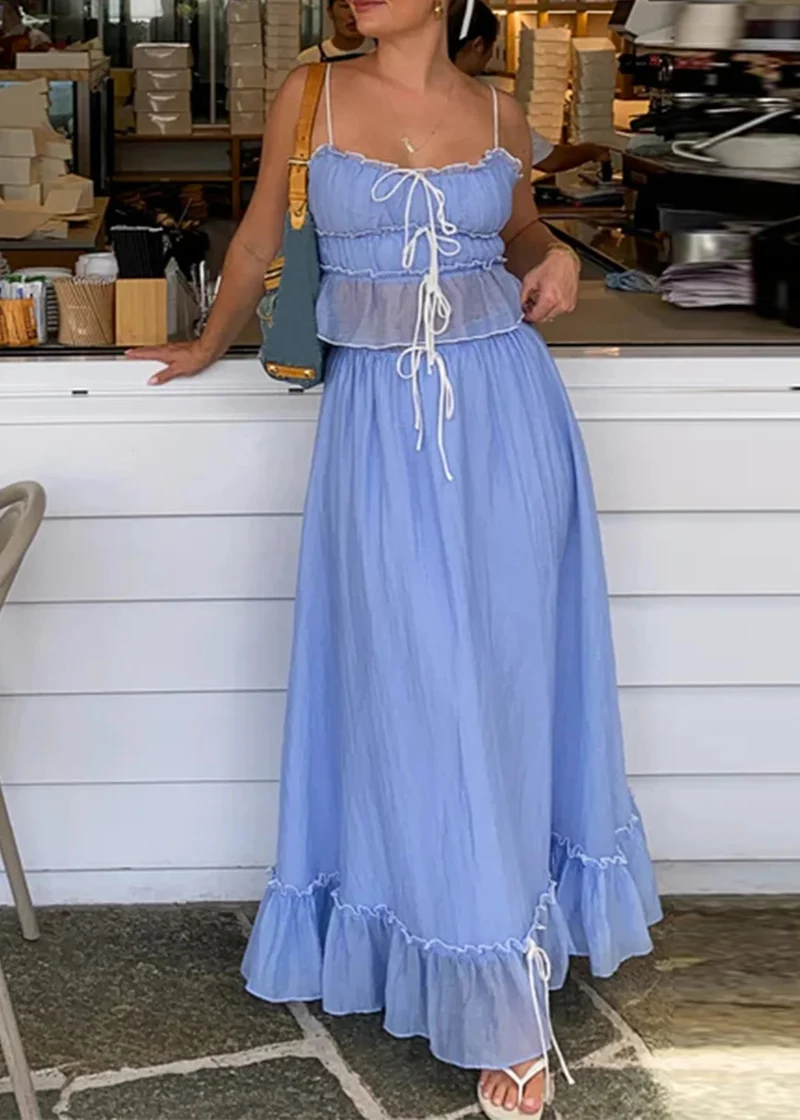 Ensemble jupe longue et top bleu
