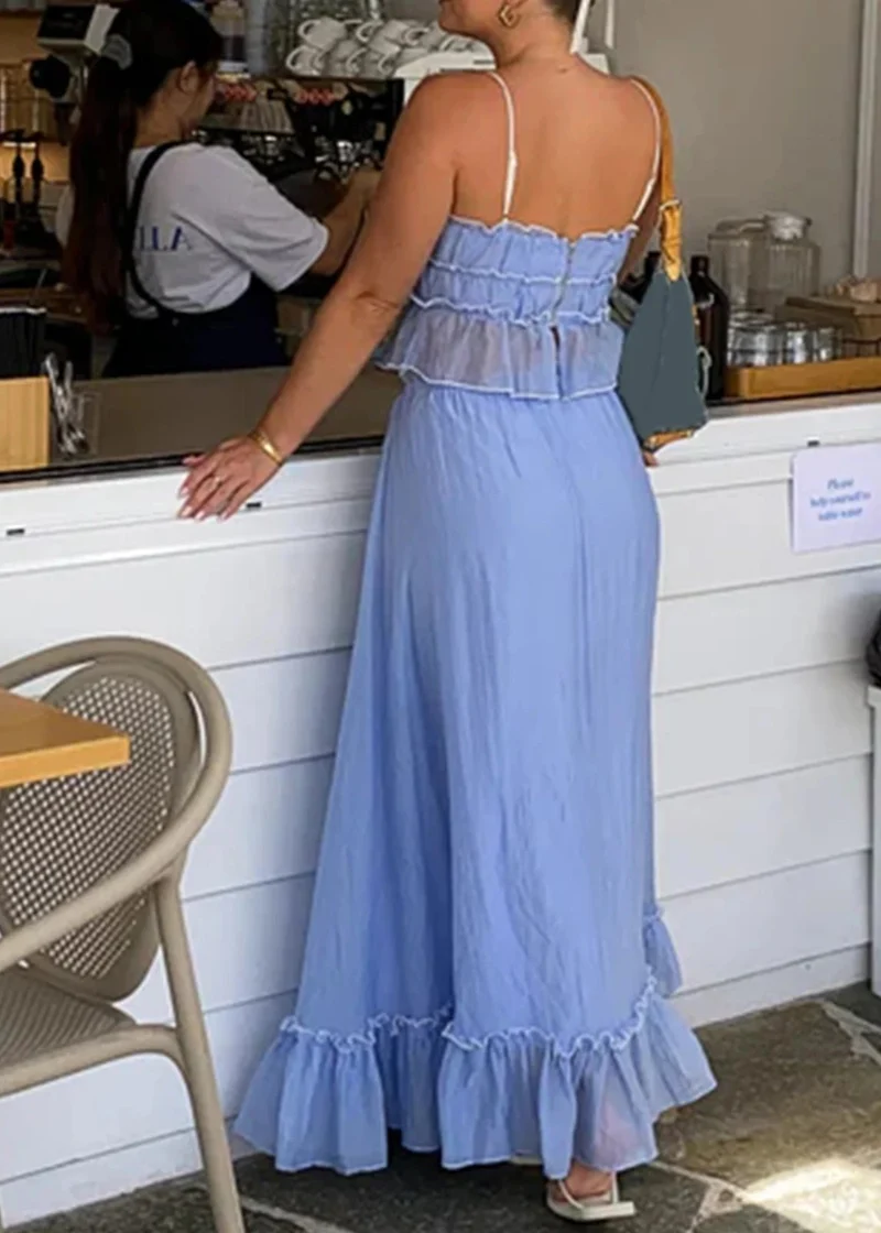 Ensemble jupe longue et top bleu