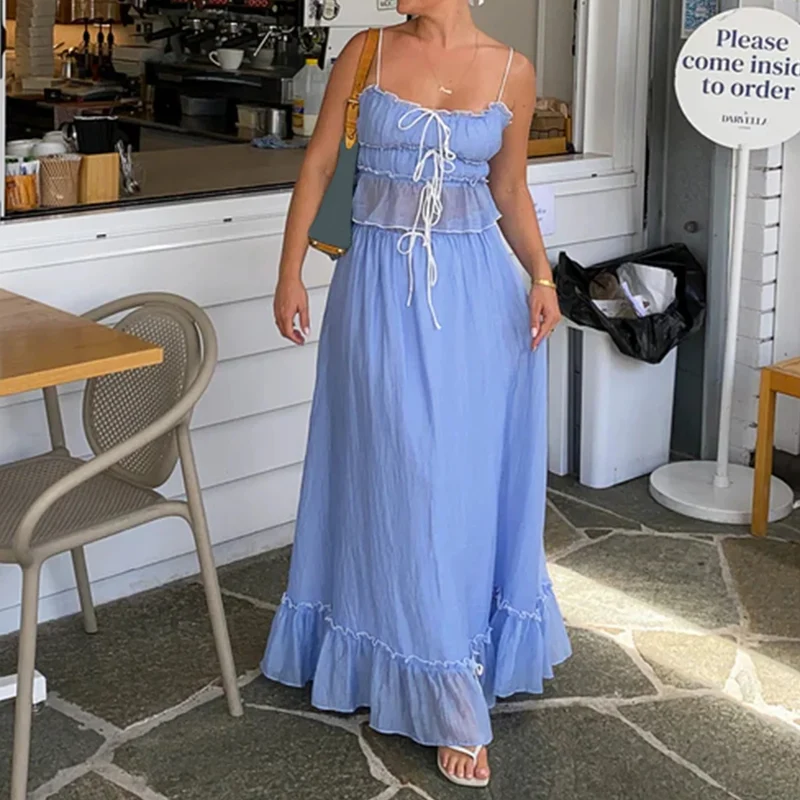 Ensemble jupe longue et top bleu