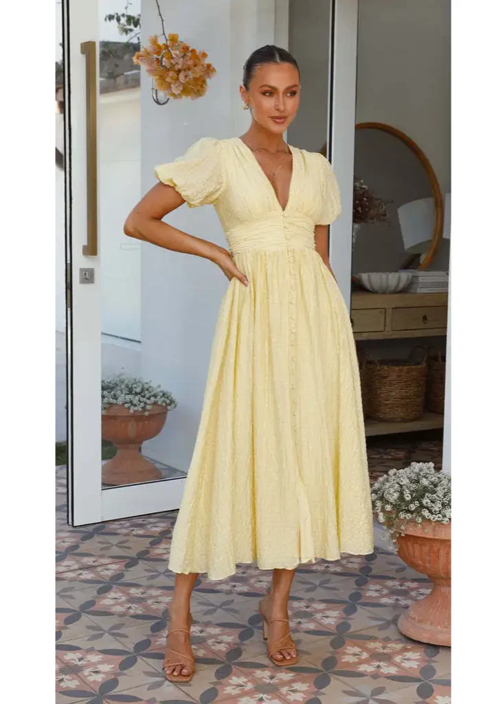 Robe mi longue boheme chic jaune