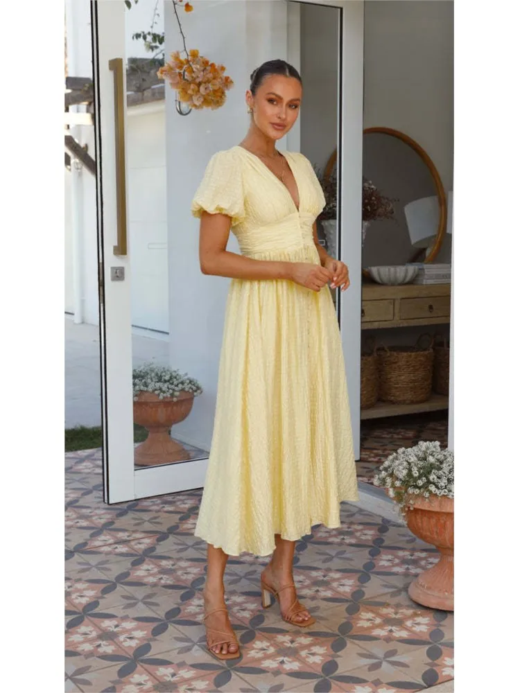 Robe mi longue boheme chic jaune