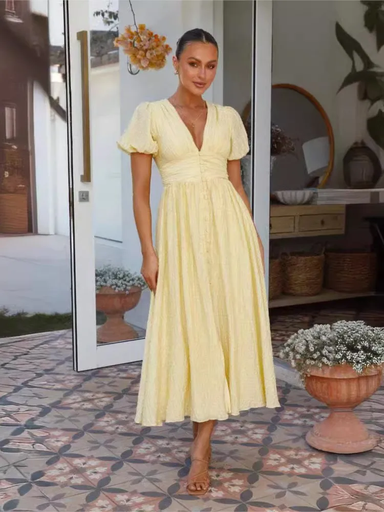 Robe mi longue boheme chic jaune