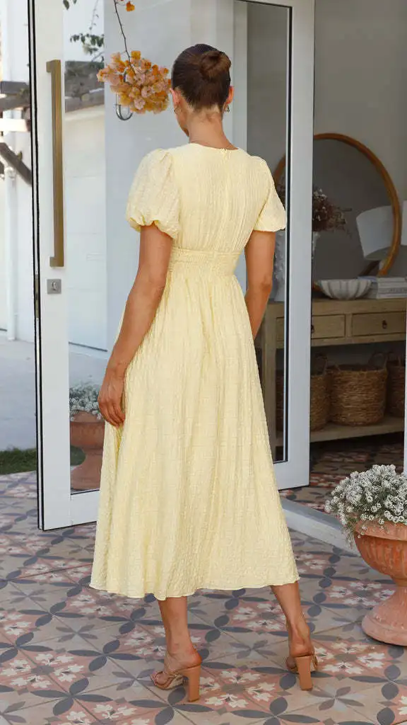 Robe mi longue boheme chic jaune