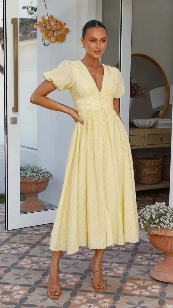 Robe mi longue boheme chic jaune