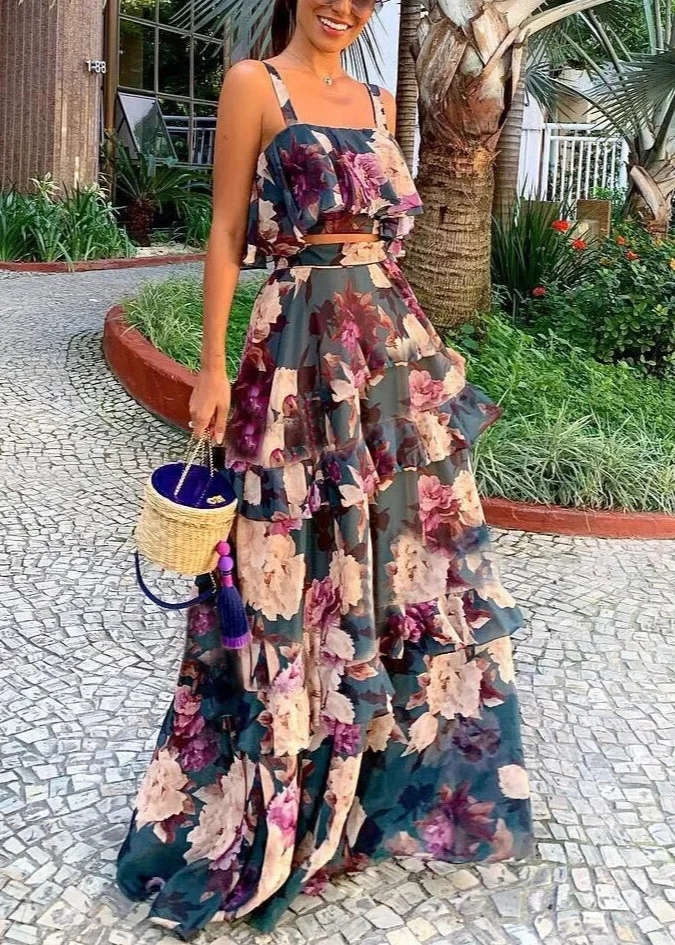Ensemble fleuri jupe longue