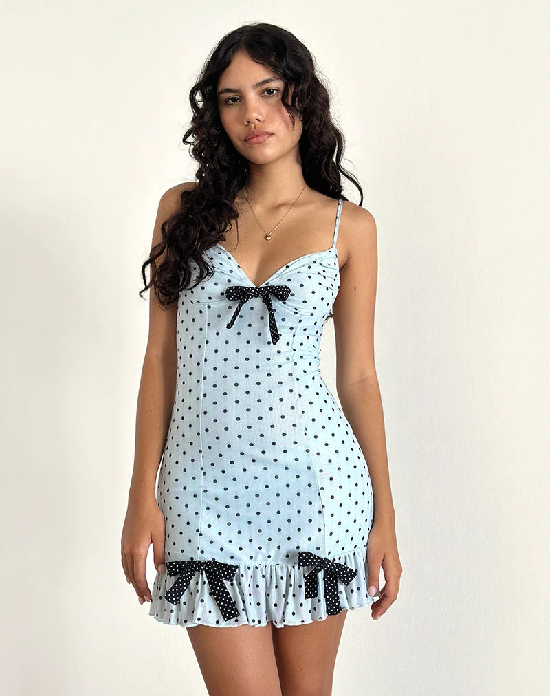 Mini robe Khalil, bleu, noir et pois basiques