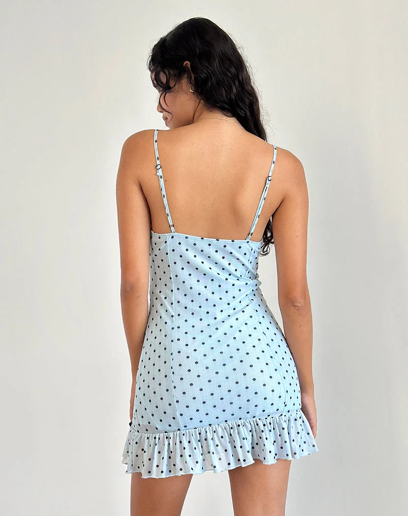 Mini robe Khalil, bleu, noir et pois basiques