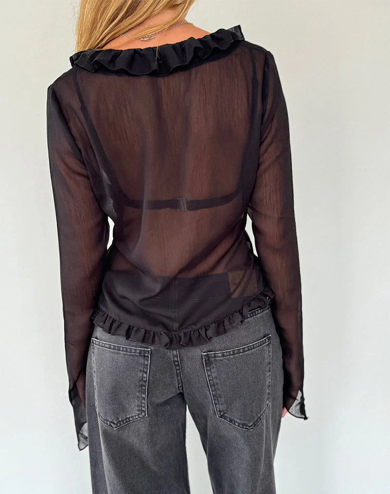 Adriana Ruffle Top in Chiffon Black