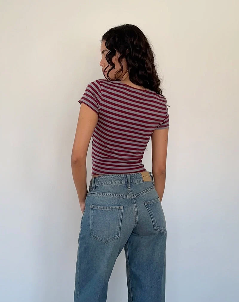 Ralina Short Sleeve Top in Mulberry Grey Stripes (Top à manches courtes Ralina à rayures gris mûrier)