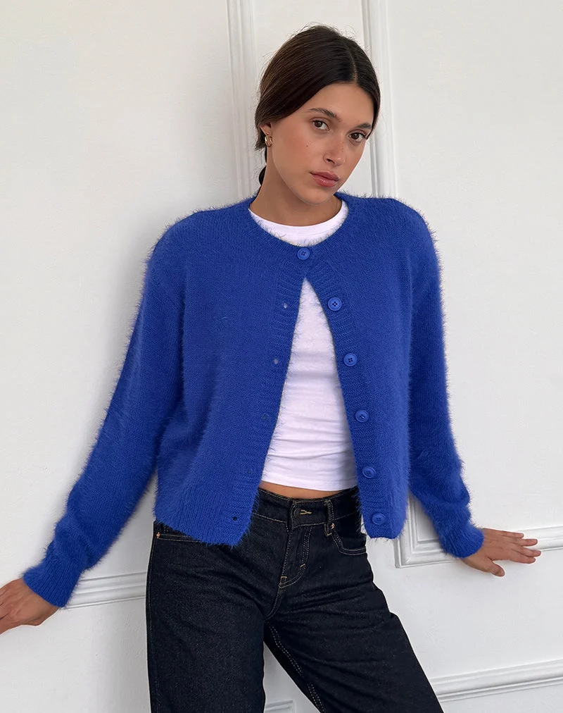Cardigan Audrina en bleu cobalt duveteux