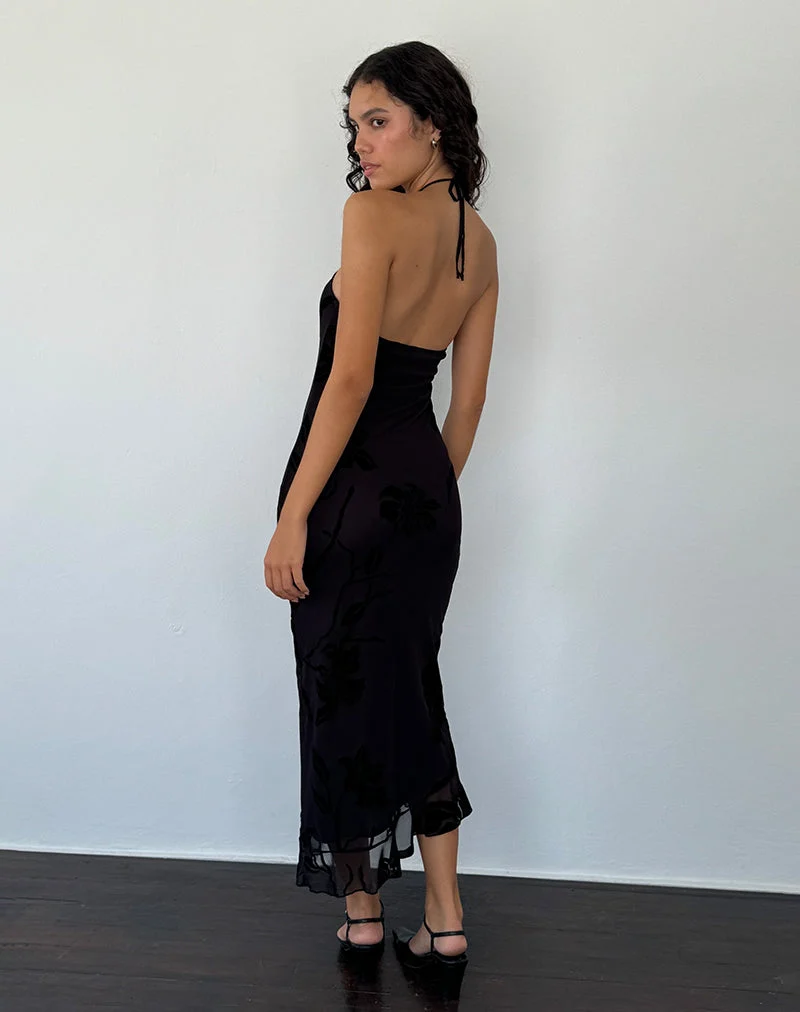 Ribka - Robe midi à encolure dégagée - Orchids Flock - Noir