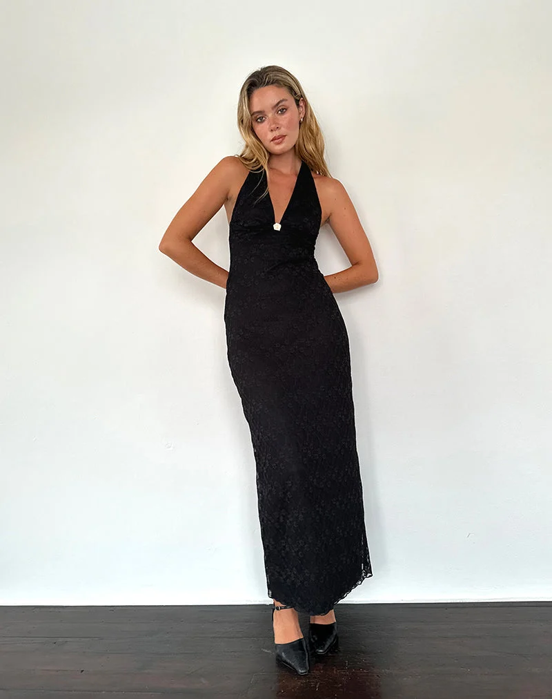 Atma - Robe longue dos nu en dentelle Canina - Noir