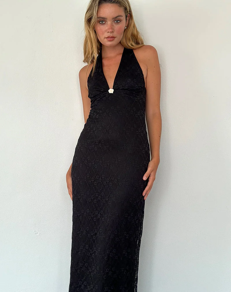 Atma - Robe longue dos nu en dentelle Canina - Noir