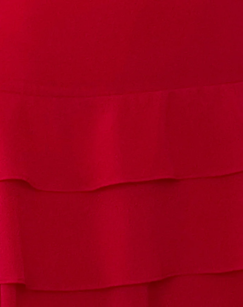 Riasi Ruffle Mini Dress in Chiffon Red