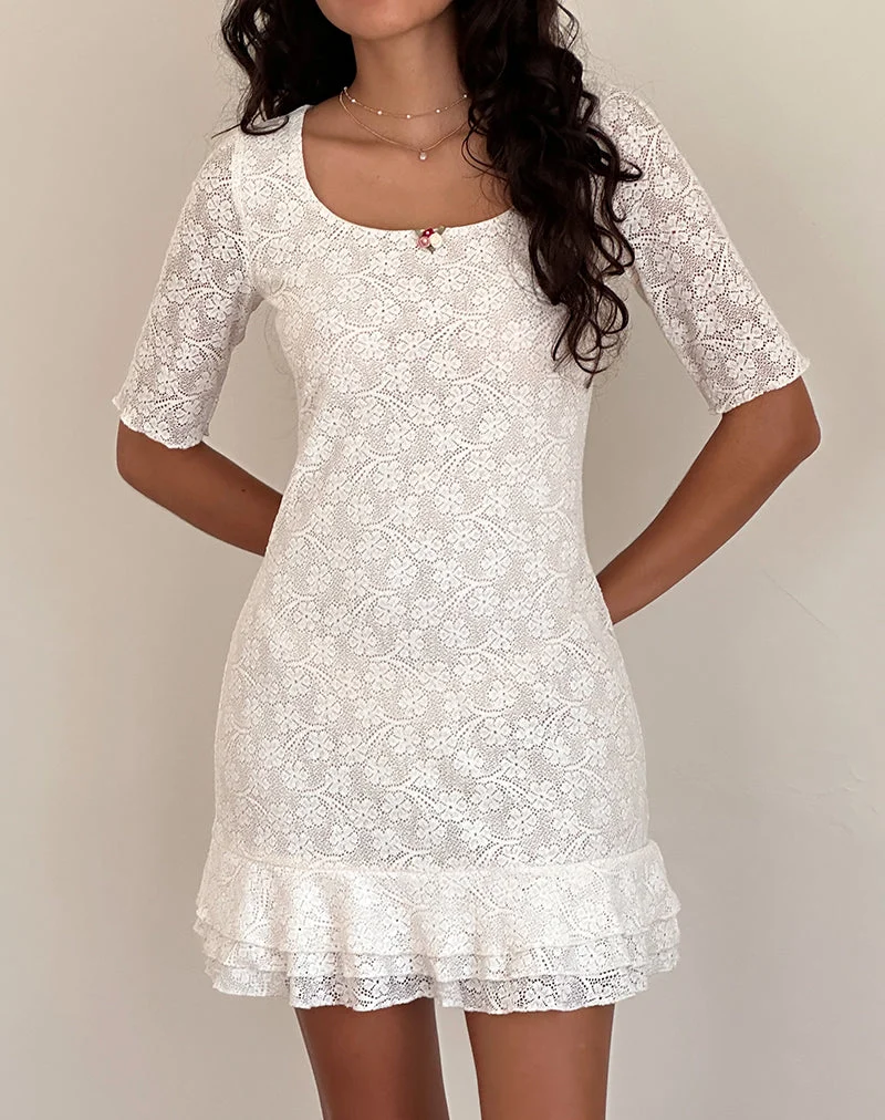 Fredrika Mini robe en dentelle ivoire