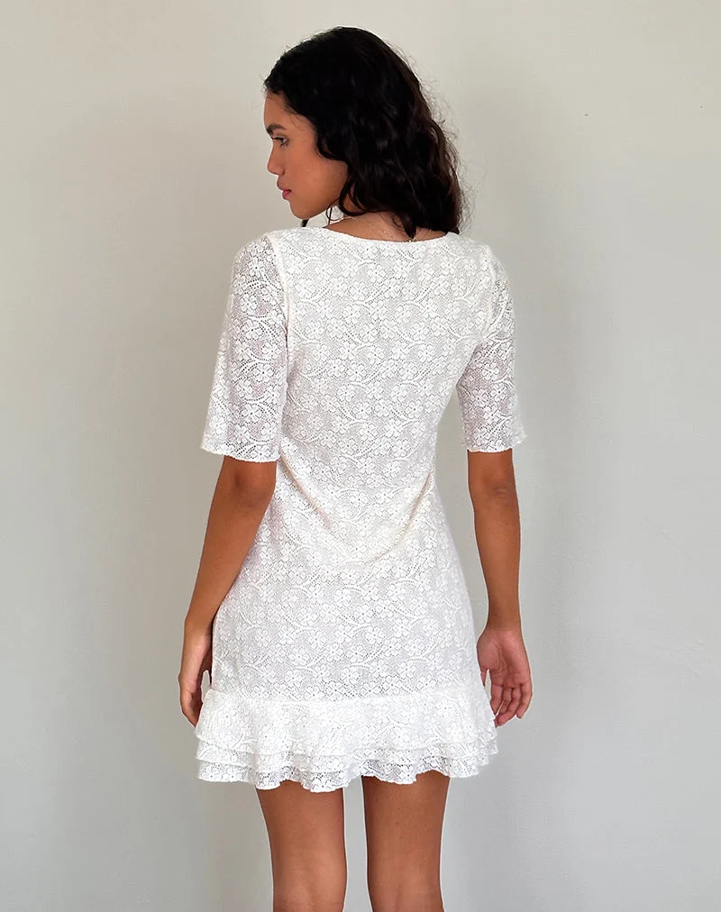 Fredrika Mini robe en dentelle ivoire