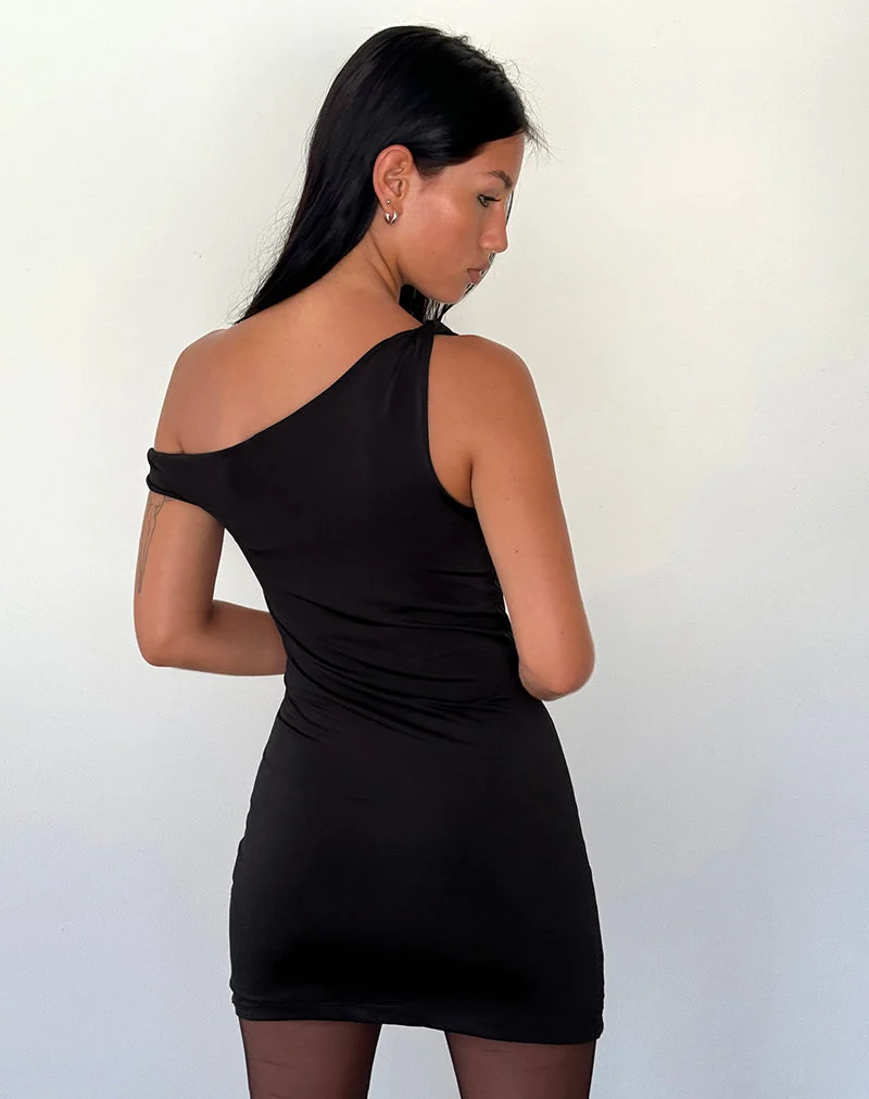 Mini robe à manches torsadées Leona en noir