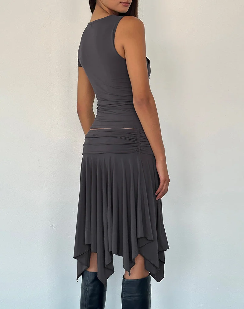 Zera Asymmetric Ruched Top in Grey