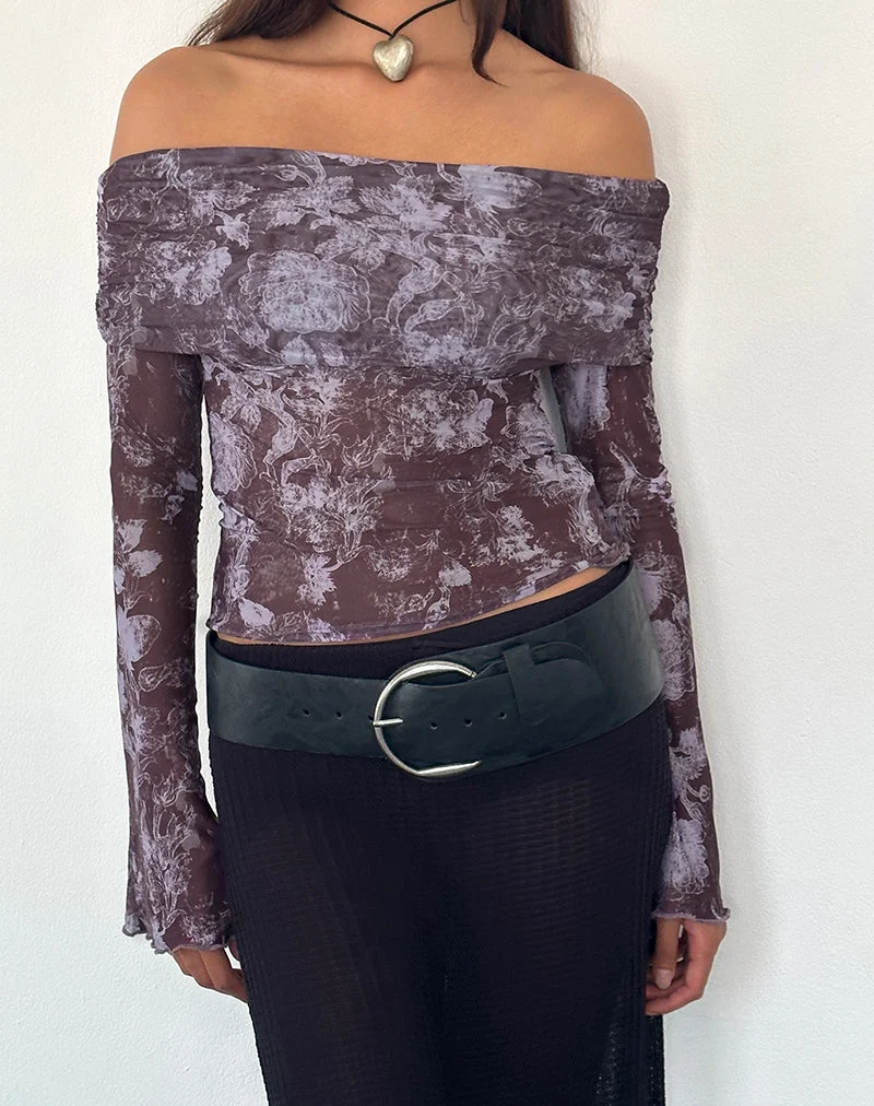 Top bardot Noelle, Botanic Sketch Purple