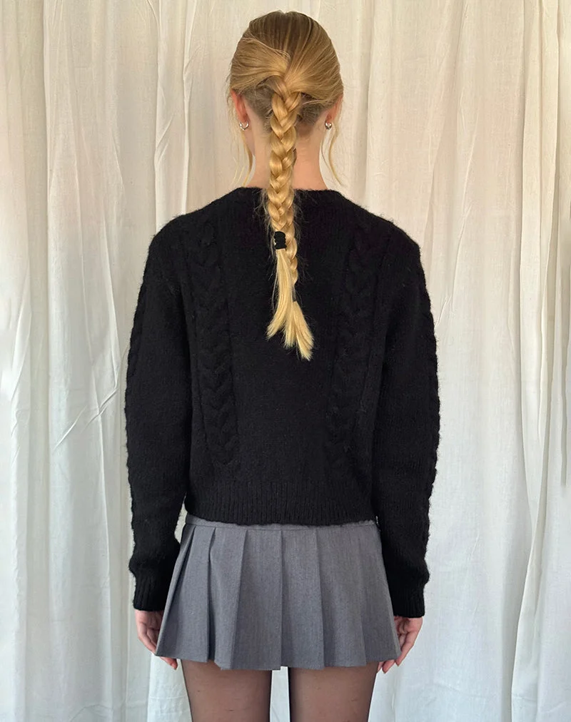 Cardigan en tricot torsadé Abelia en noir