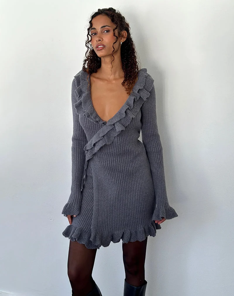 Mini robe en maille à manches longues Marianna, gris foncé