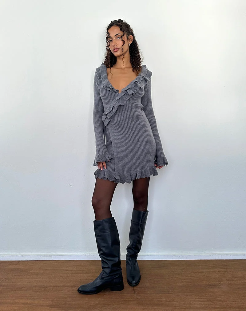 Mini robe en maille à manches longues Marianna, gris foncé