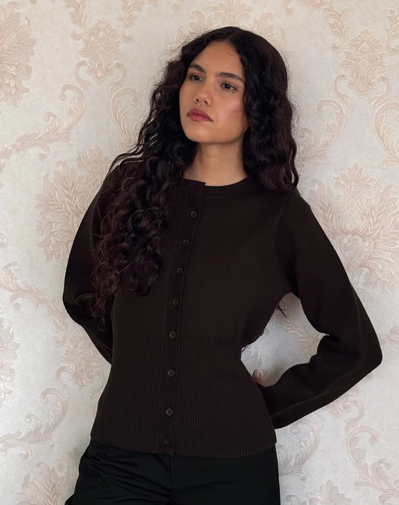Cardigan à manches longues et ourlet côtelé Subra en chocolat amer