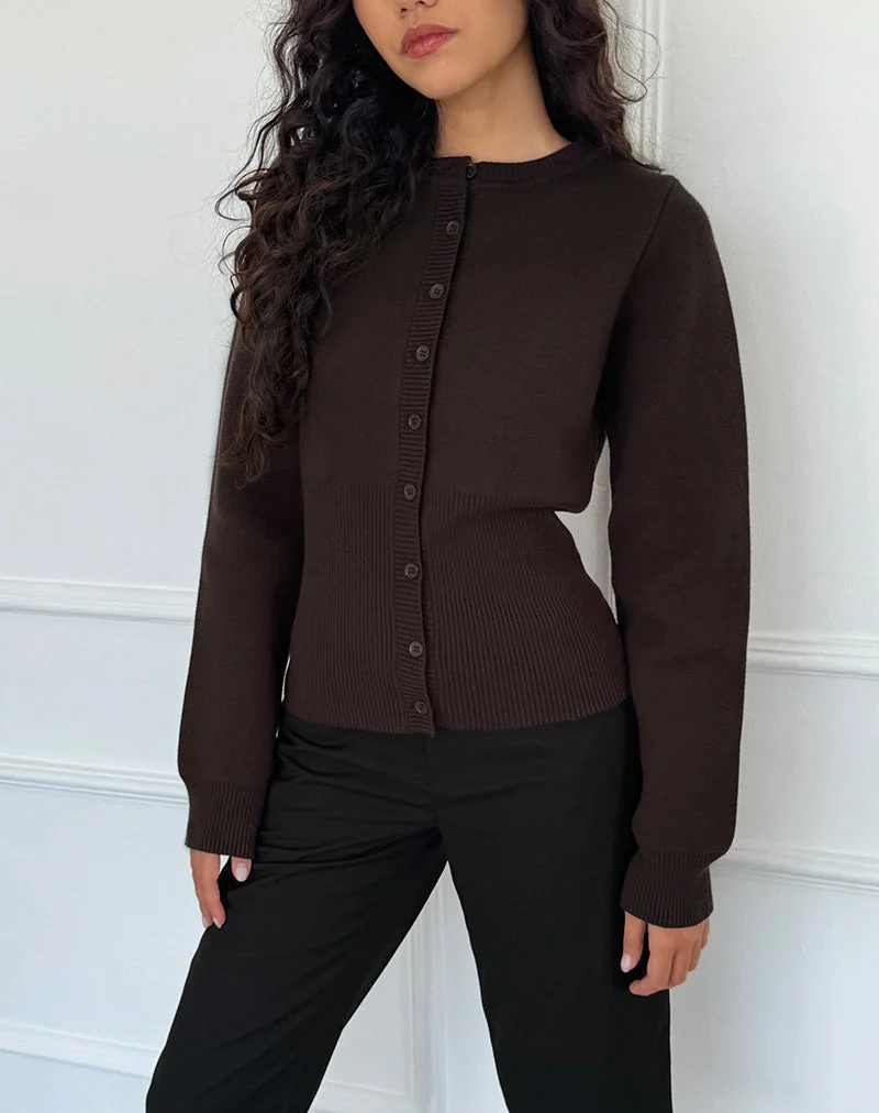 Cardigan à manches longues et ourlet côtelé Subra en chocolat amer