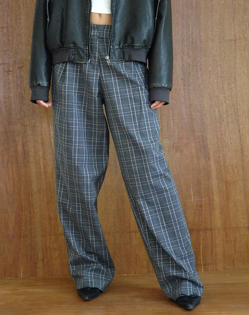 Pantalon large Sakaria à carreaux gris