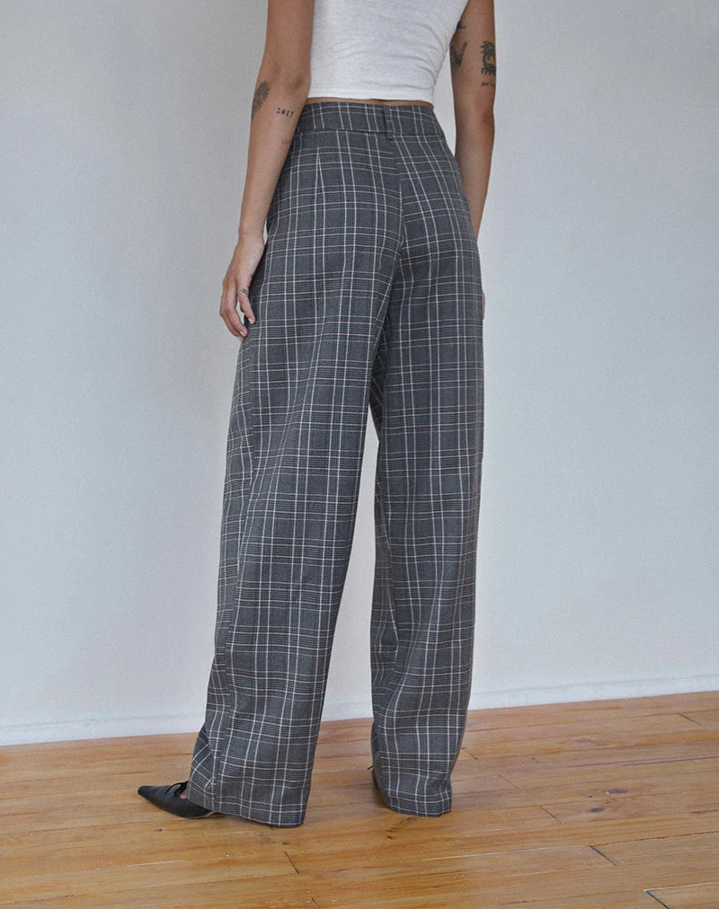 Pantalon large Sakaria à carreaux gris