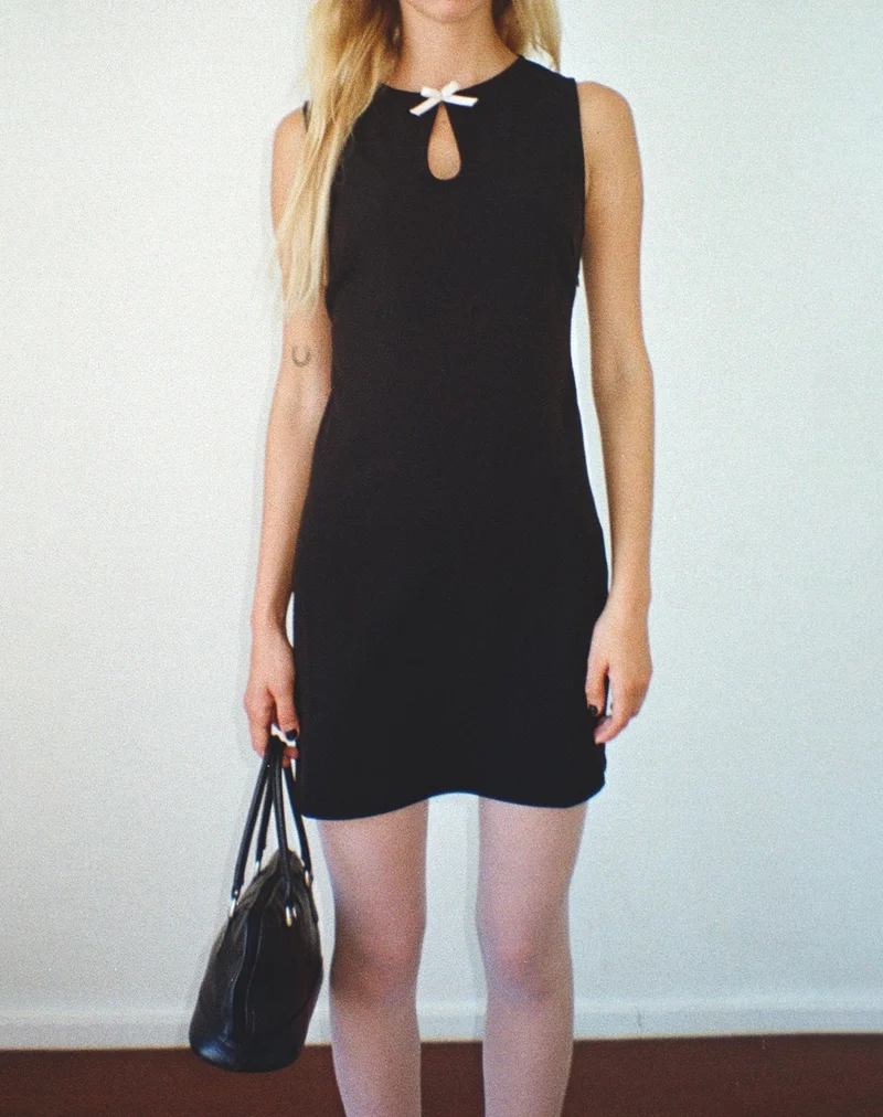 Mini robe Bibidia en noir avec nœud en crème