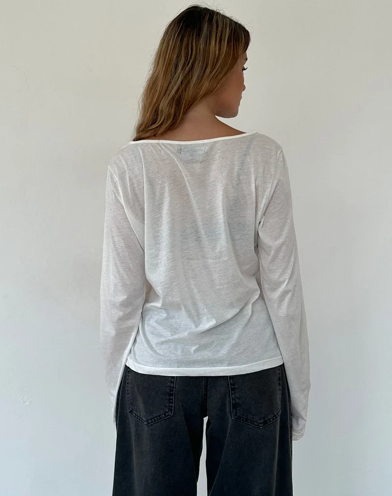 Damon Baggy Long Sleeve Top in White Tissue Jersey