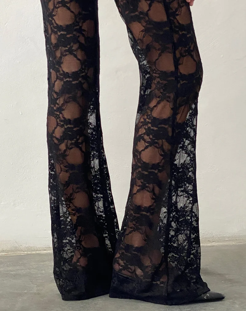 Pantalon évasé Elio en dentelle noire