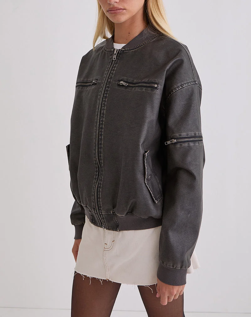 Blouson bombardier Marco Distressed en PU Charcoal