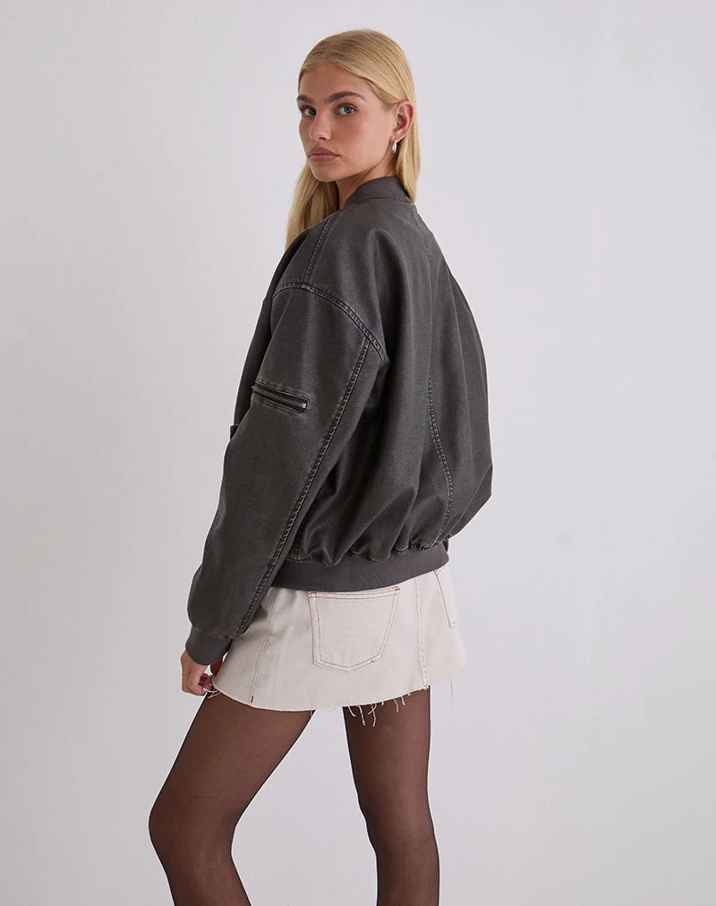 Blouson bombardier Marco Distressed en PU Charcoal